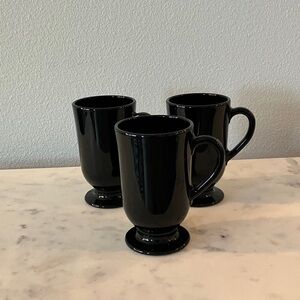 3 Sleek Black Solid Glass Mug Trio
